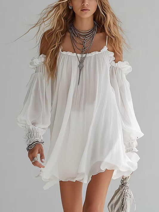 Melusina | Mini Abito Fluido Stile Boho con Spalle Scoperte