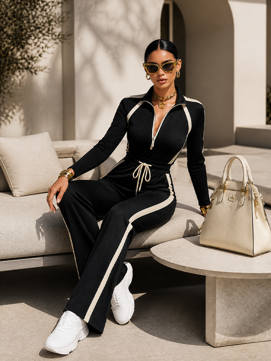 Nicoletta | Completo Sportivo con Righe a Contrasto e Pantalone Ampio