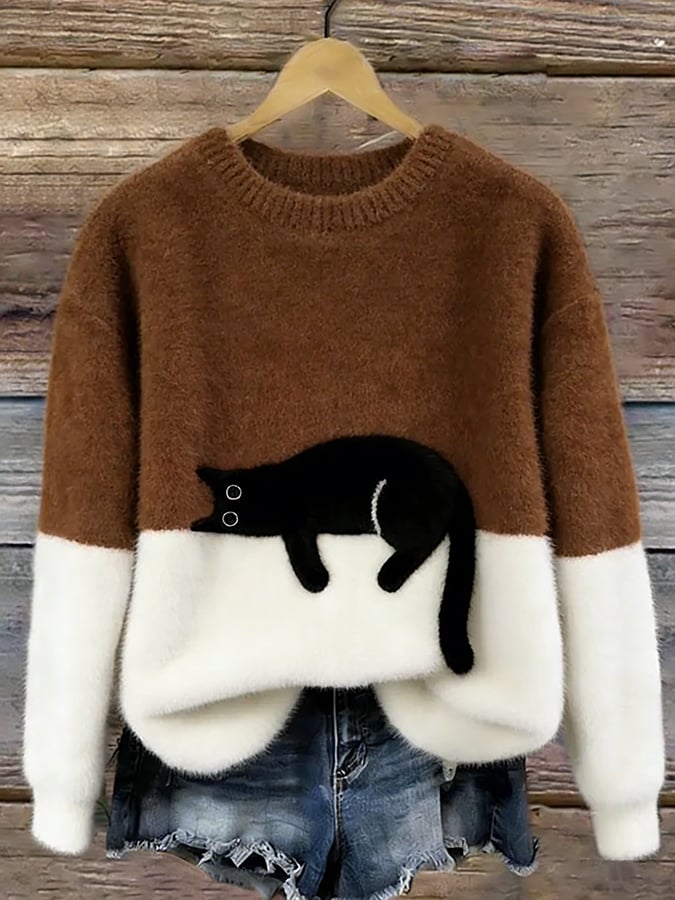 Emilia | Maglione Oversize Elegante con Stampa Gatto