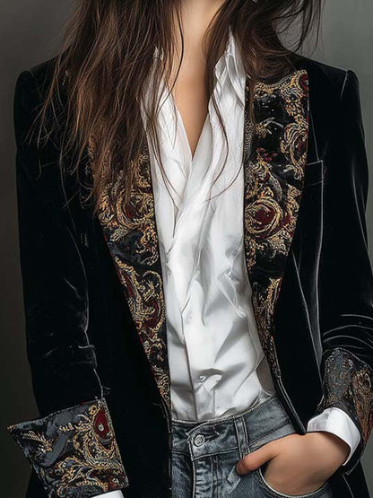 Leontina | Blazer Sciancrato Stampa Barocca Nero