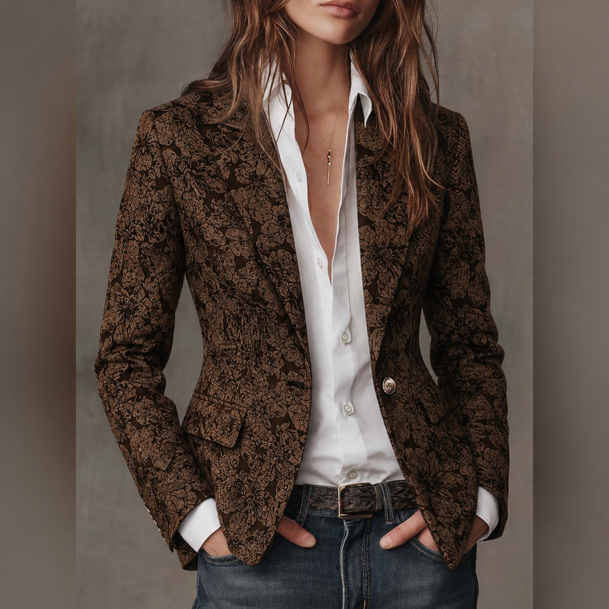 Stella | Blazer Jacquard Effetto Cashmere Sciancrato