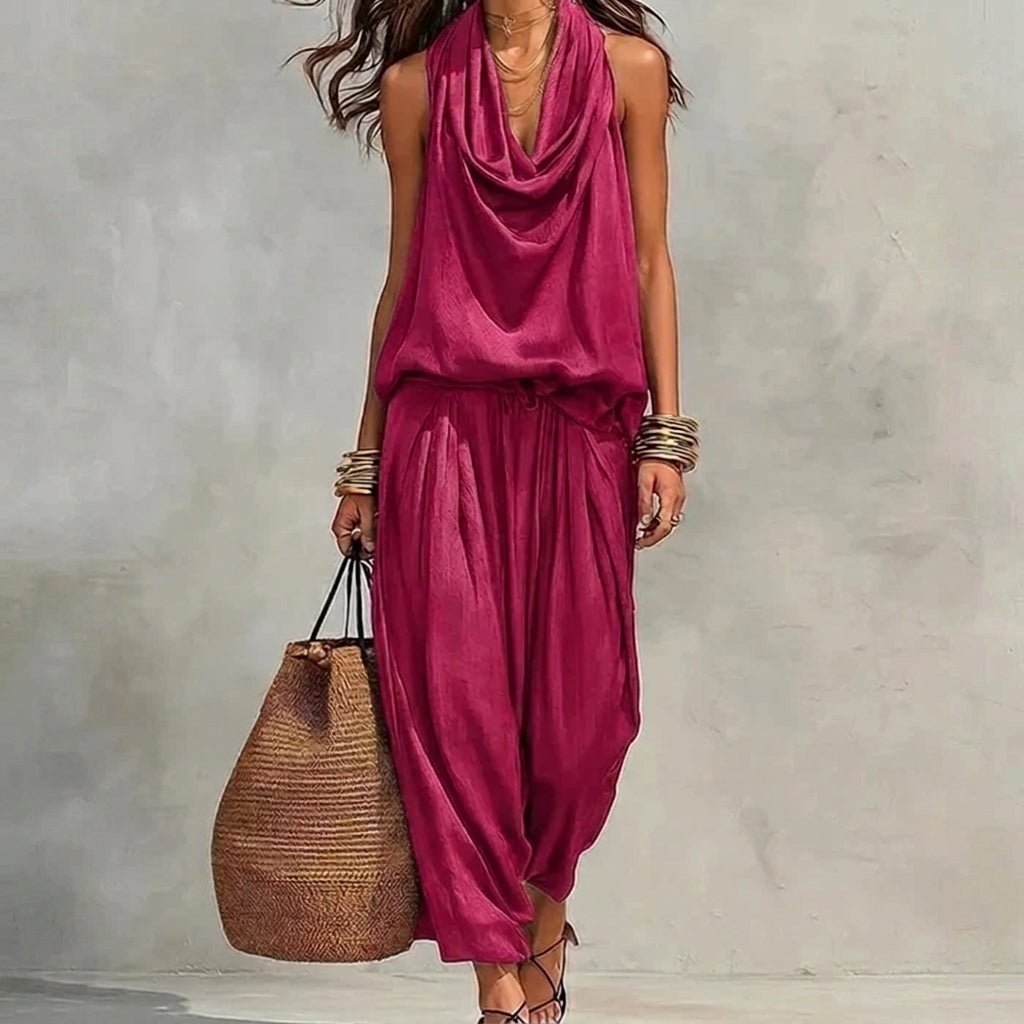 Ambra | Completo Fluido con Top all’Americana Drappeggiato e Pantaloni