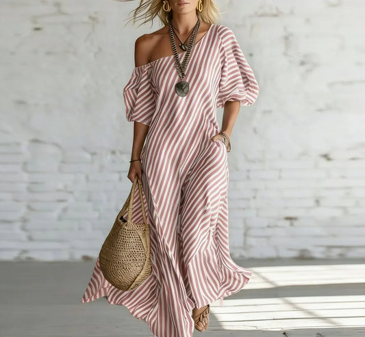 Alicia | Abito Lungo a Righe Stile Costiera