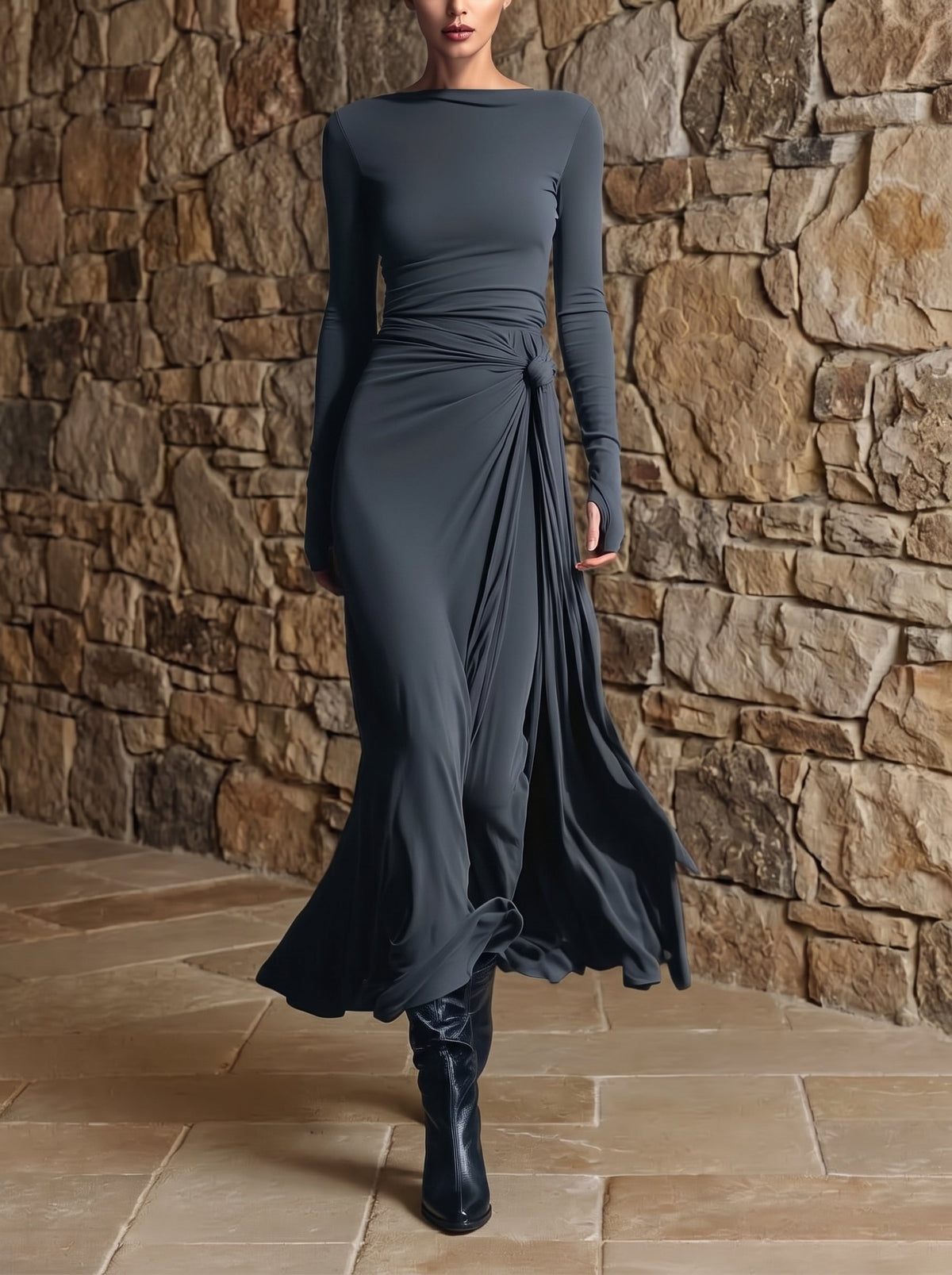 Naiara | Abito Maxi con Nodo Laterale