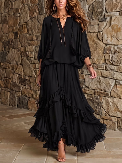 Annamaria | Completo con Top in Chiffon Nero e Gonna a Volant