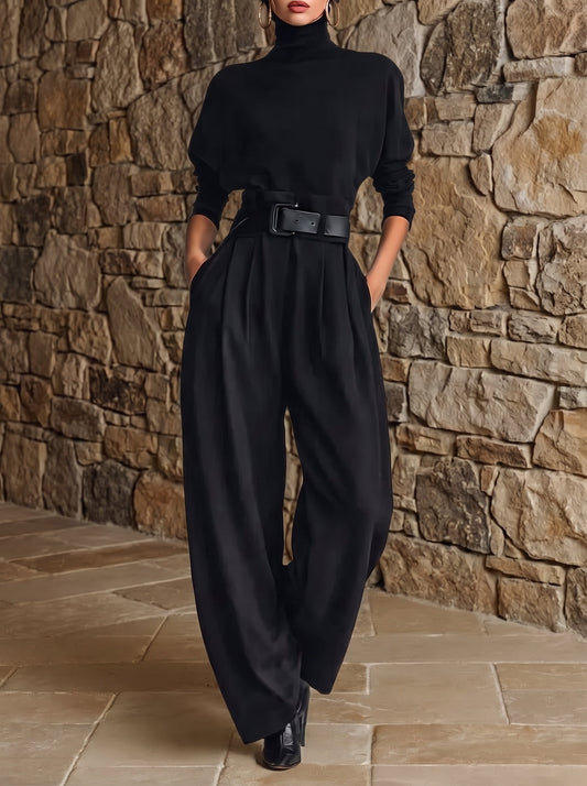 Loredana | Completo Nero con Collo Alto e Pantalone Dritto