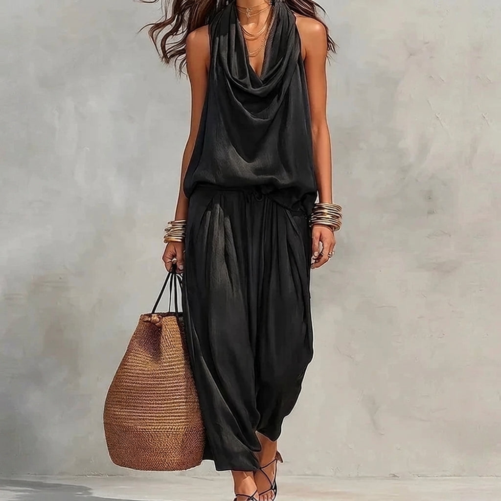 Ambra | Completo Fluido con Top all’Americana Drappeggiato e Pantaloni