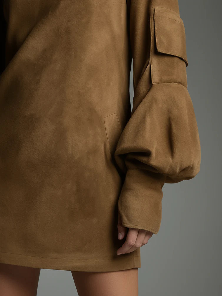 Bibiana | Mini Abito Oversize in Scamosciato Sintetico con Collo Alto