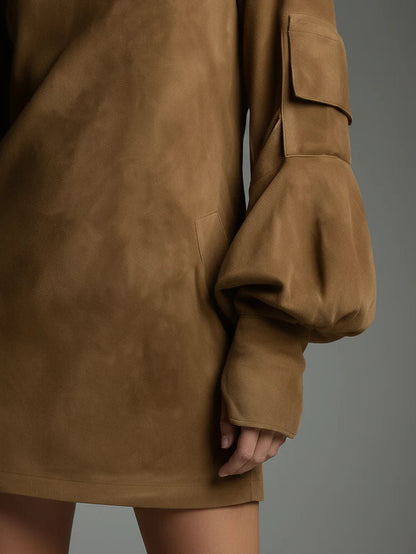 Bibiana | Mini Abito Oversize in Scamosciato Sintetico con Collo Alto