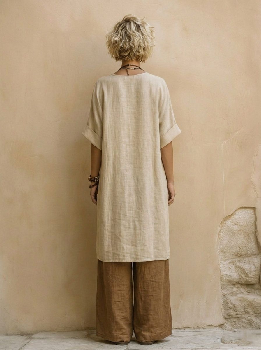 Giulietta | Completo Tre Pezzi Boho Grigio Scuro e Marrone con Motivo Tribale