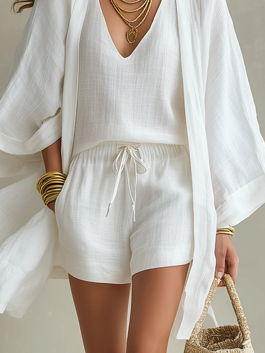 Carlotta | Completo Tre Pezzi: Gilet Ampio e Shorts con Coulisse