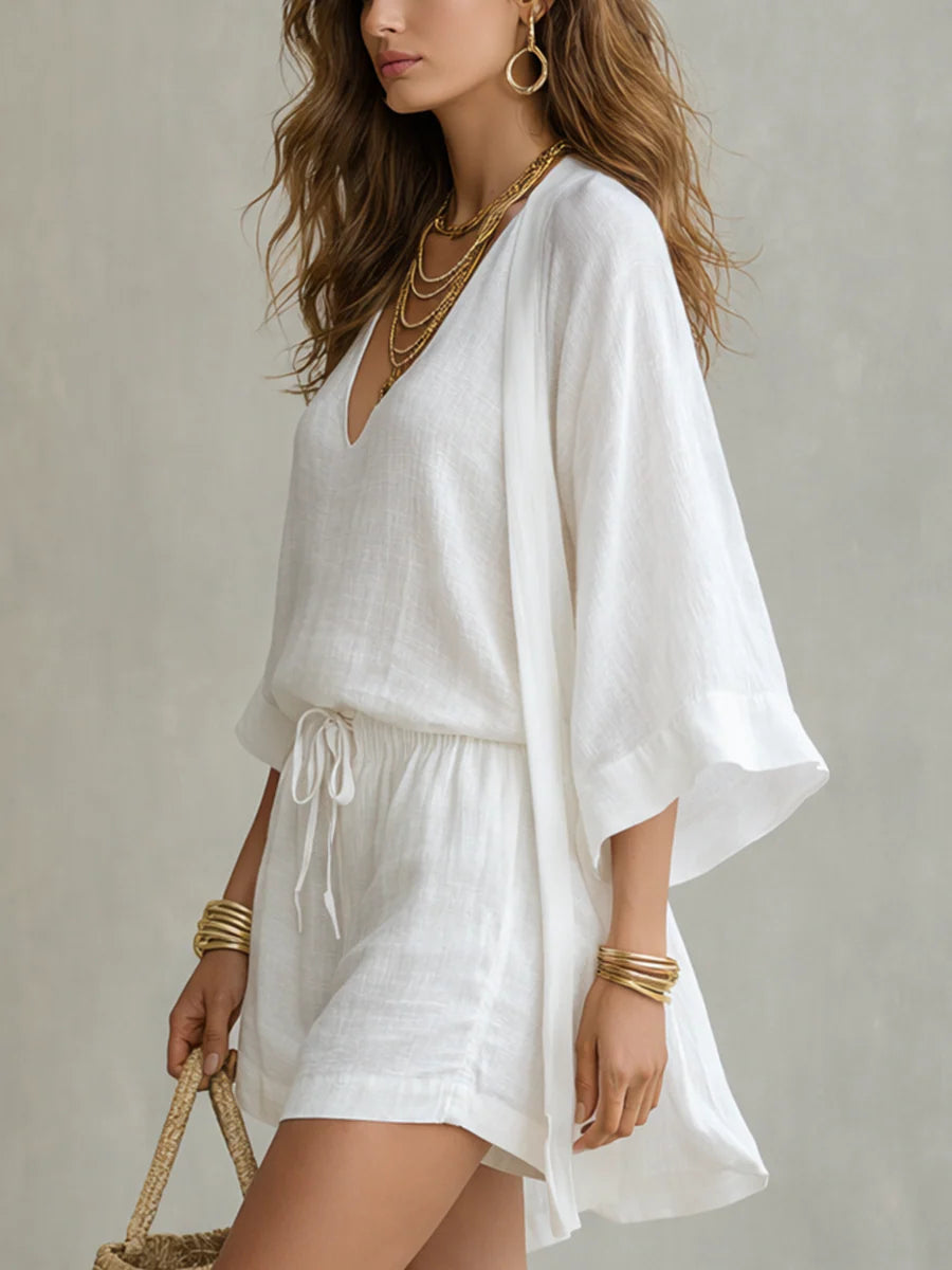 Carlotta | Completo Tre Pezzi: Gilet Ampio e Shorts con Coulisse
