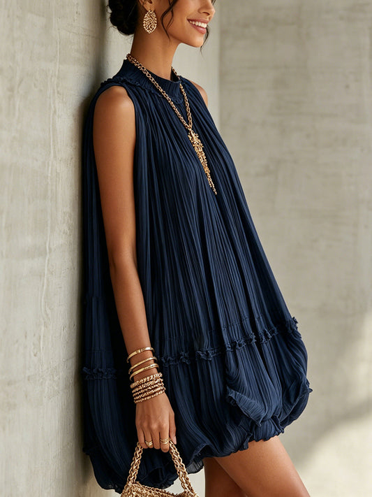 Oceana | Mini Abito con Volant e Collo all’Americana Blu Navy