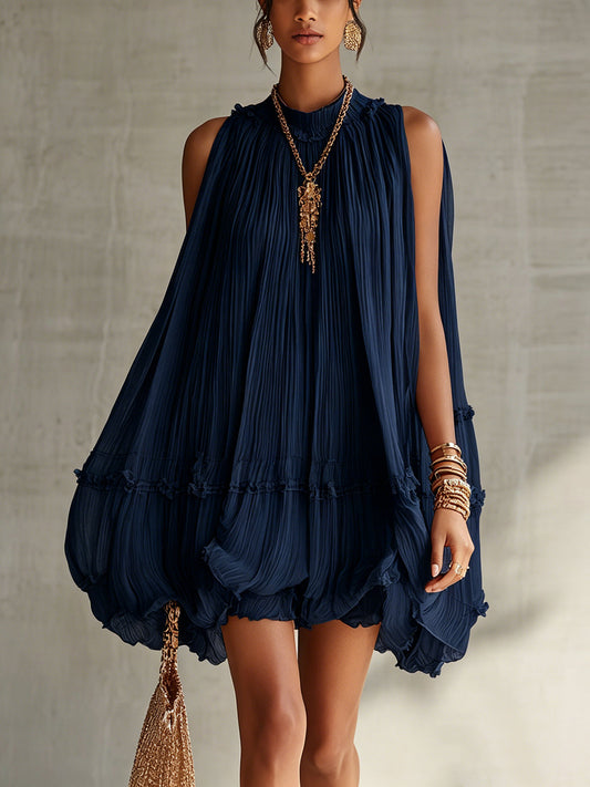 Oceana | Mini Abito con Volant e Collo all’Americana Blu Navy