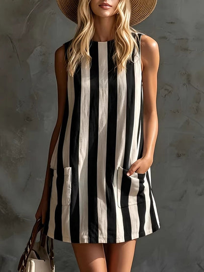 Margot | Mini Abito a Righe Smanicato Girocollo