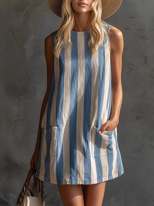 Margot | Mini Abito a Righe Smanicato Girocollo