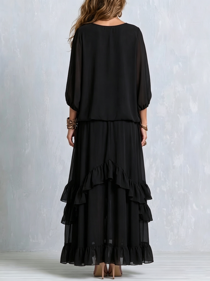 Annamaria | Completo con Top in Chiffon Nero e Gonna a Volant