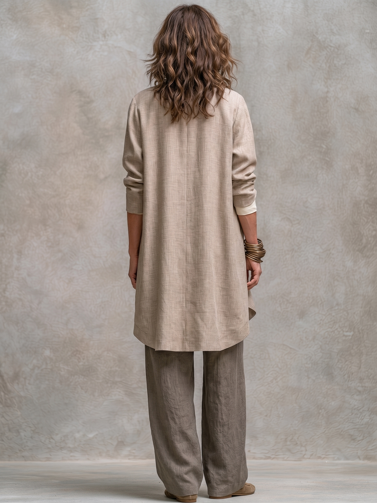 Mariangela | Completo Tre Pezzi Beige e Grigio con Pantalone a Palazzo