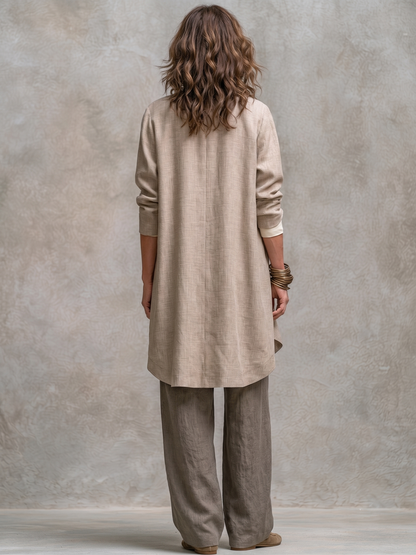 Mariangela | Completo Tre Pezzi Beige e Grigio con Pantalone a Palazzo