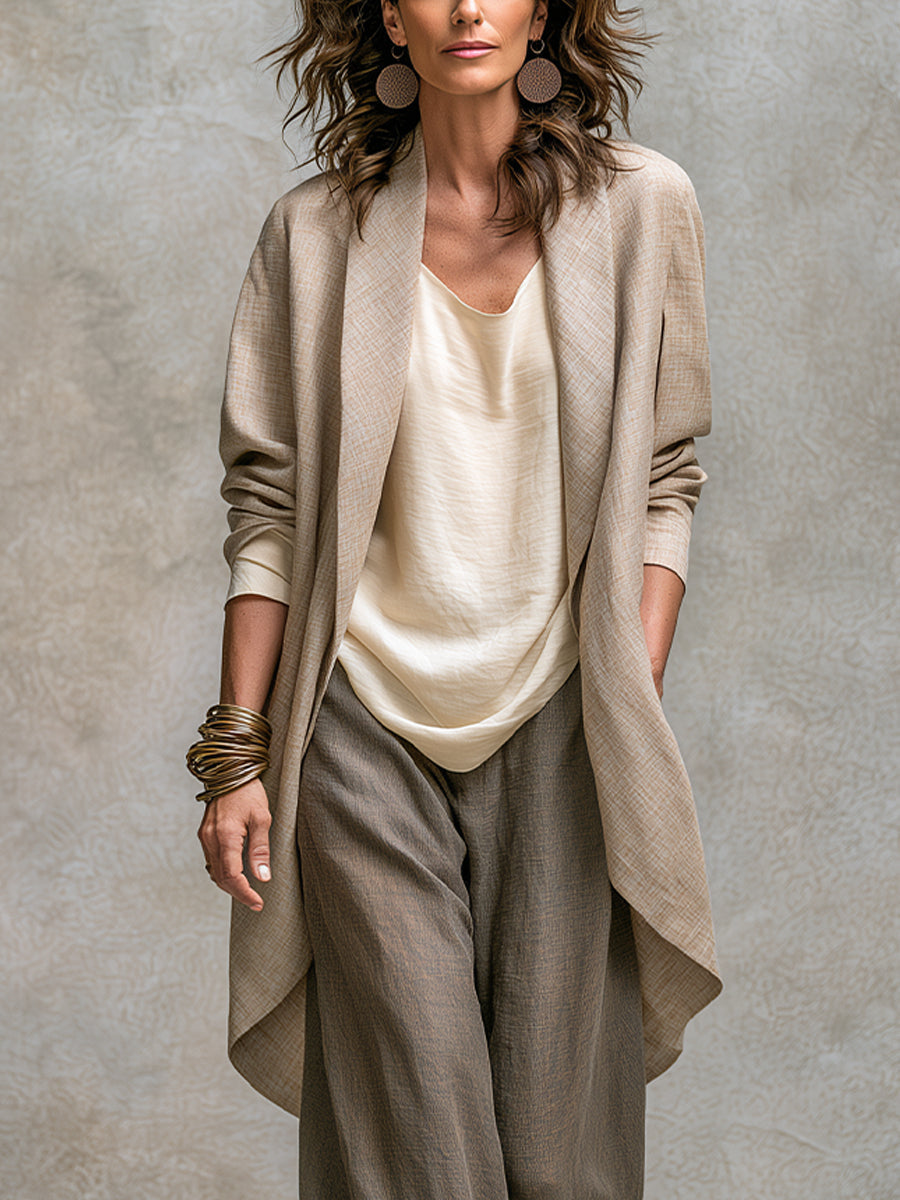 Mariangela | Completo Tre Pezzi Beige e Grigio con Pantalone a Palazzo