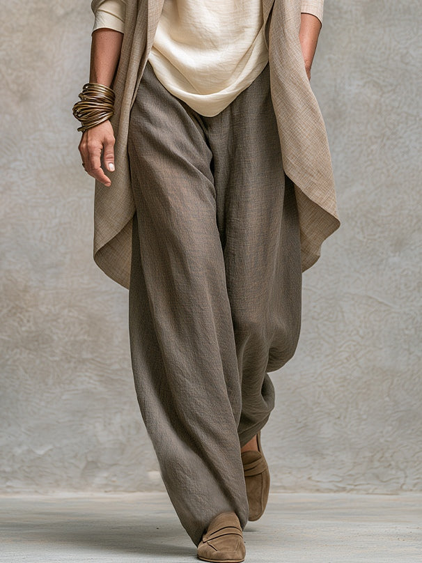 Mariangela | Completo Tre Pezzi Beige e Grigio con Pantalone a Palazzo