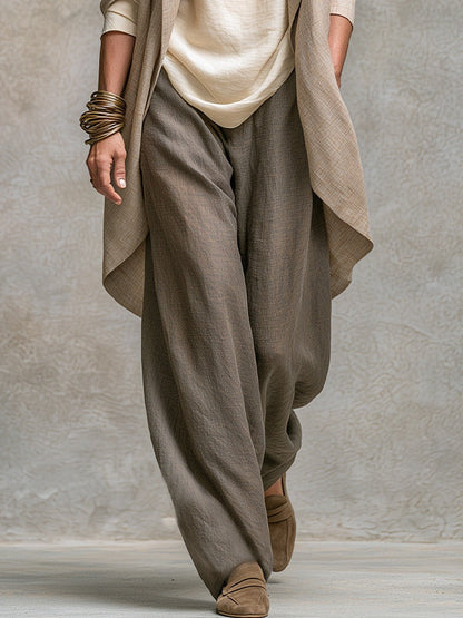 Mariangela | Completo Tre Pezzi Beige e Grigio con Pantalone a Palazzo