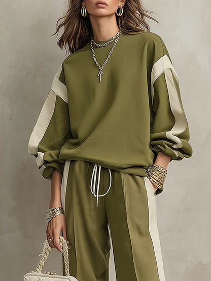 Sonia | Completo con Felpa Verde Oliva e Pantalone con Coulisse