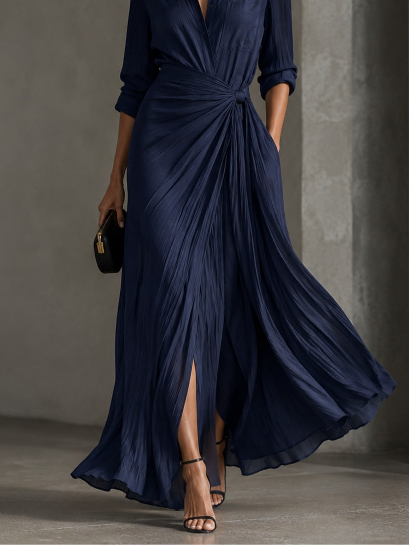 Graziella | Abito Camicia Maxi Blu Navy Annodato