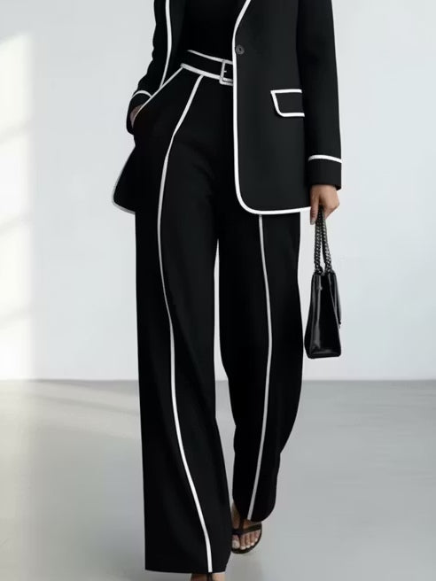 Claudia | Completo con Blazer dai Profili a Contrasto e Pantalone Ampio