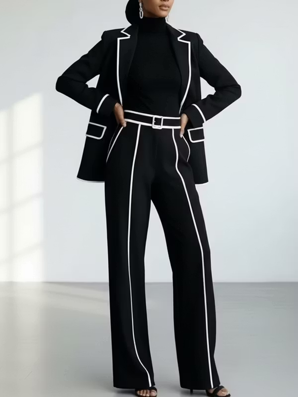 Claudia | Completo con Blazer dai Profili a Contrasto e Pantalone Ampio