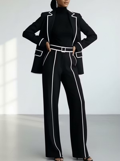 Claudia | Completo con Blazer dai Profili a Contrasto e Pantalone Ampio