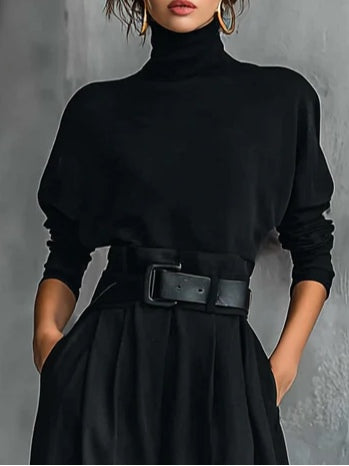 Loredana | Completo Nero con Collo Alto e Pantalone Dritto