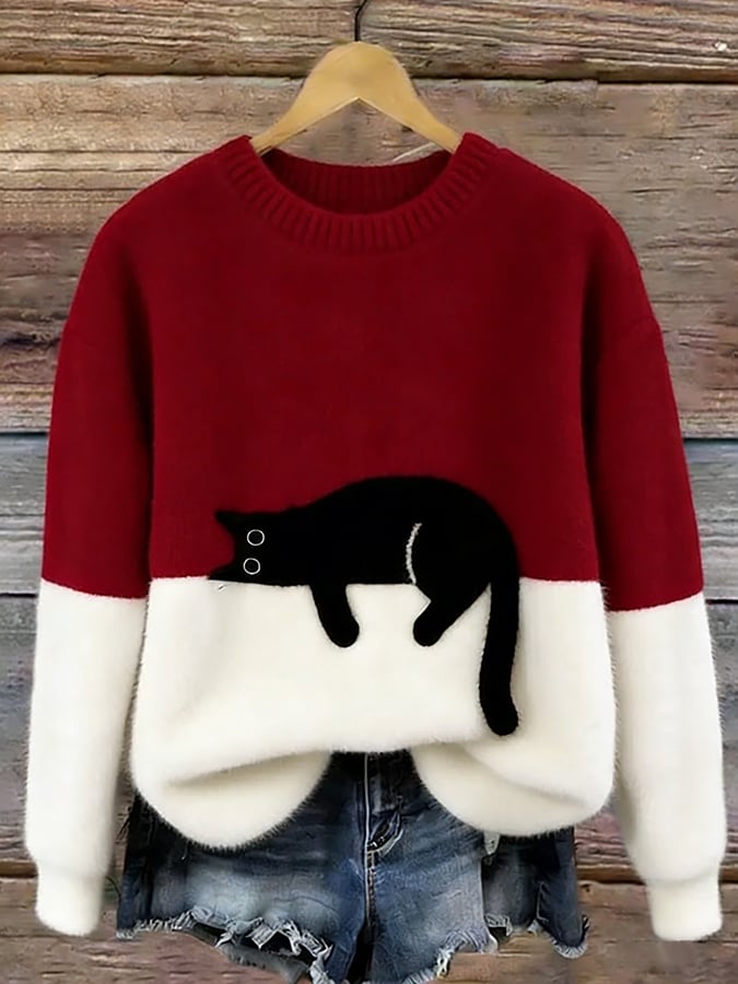 Emilia | Maglione Oversize Elegante con Stampa Gatto