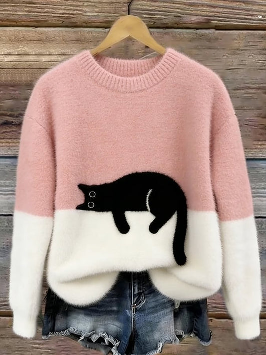 Emilia | Maglione Oversize Elegante con Stampa Gatto