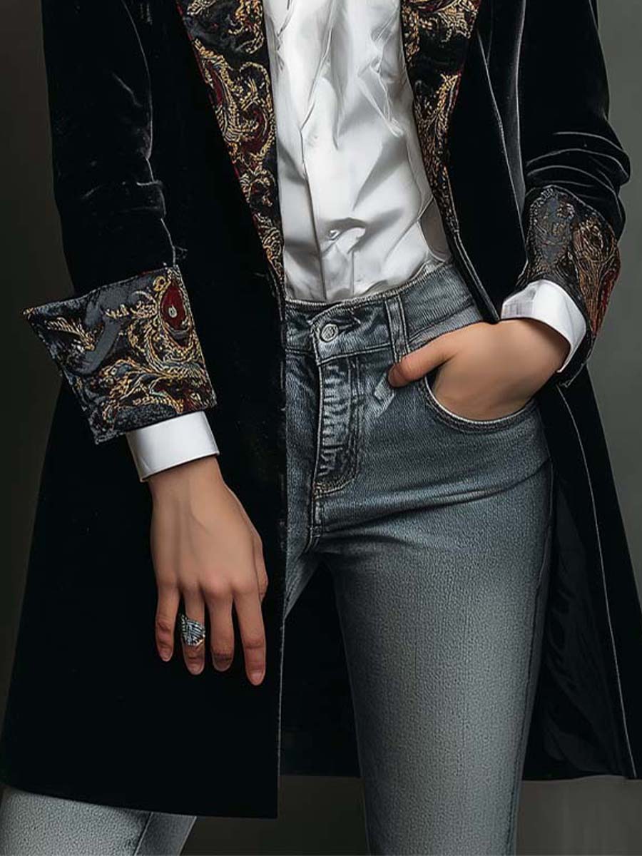 Leontina | Blazer Sciancrato Stampa Barocca Nero