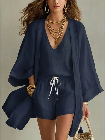Carlotta | Completo Tre Pezzi: Gilet Ampio e Shorts con Coulisse