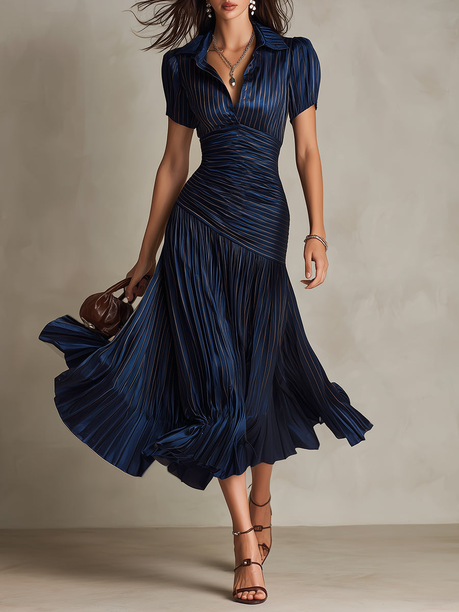 Adriana | Abito Midi Satinato a Righe Rétro