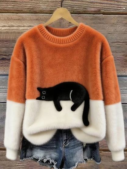 Emilia | Maglione Oversize Elegante con Stampa Gatto