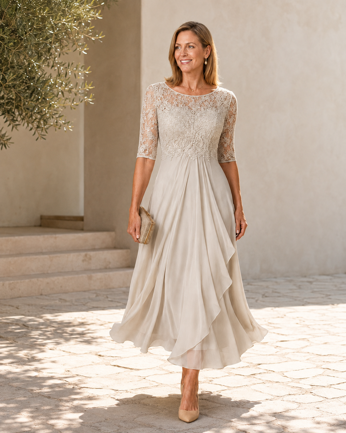 Rosa | Abito Midi in Pizzo che Valorizza la Figura