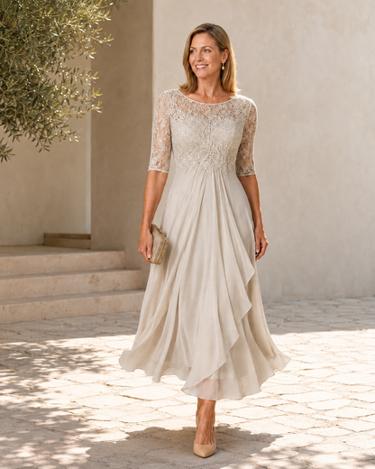 Rosa | Abito Midi in Pizzo che Valorizza la Figura