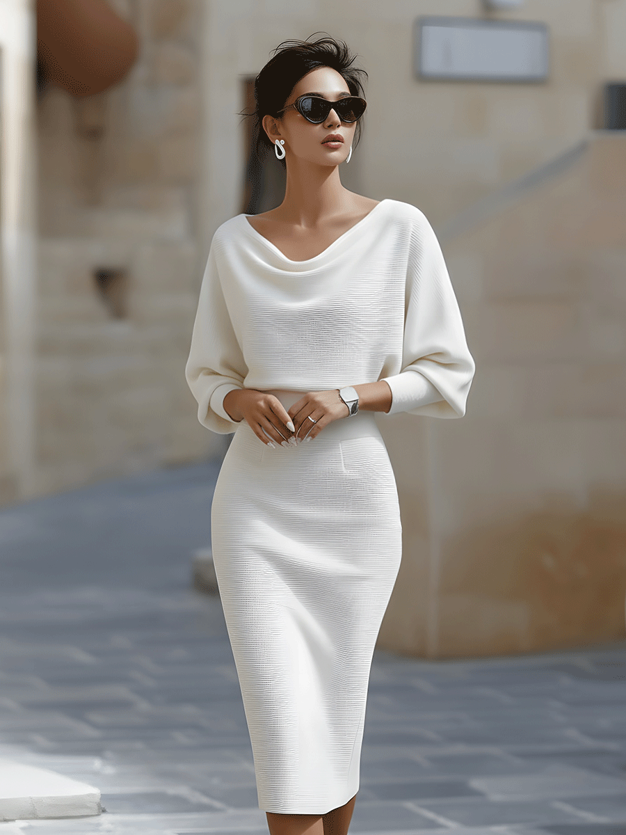 Alice | Abito Midi Drappeggiato Bianco