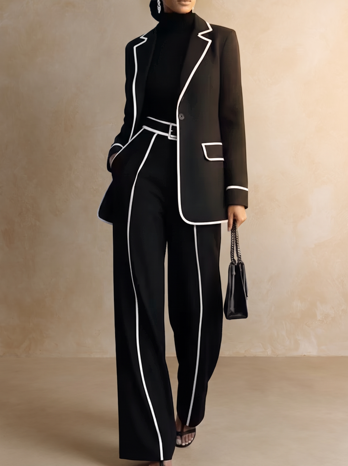 Claudia | Completo con Blazer dai Profili a Contrasto e Pantalone Ampio