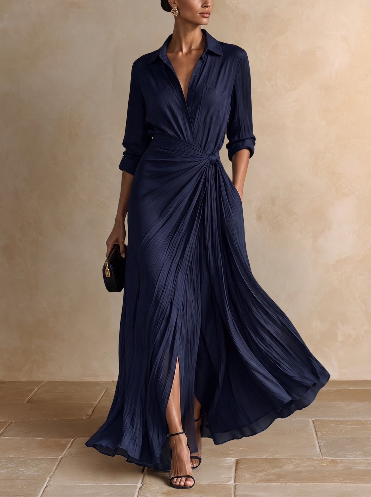 Graziella | Abito Camicia Maxi Blu Navy Annodato