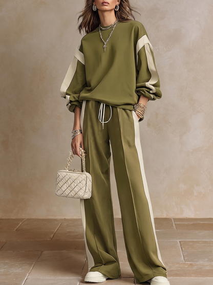 Sonia | Completo con Felpa Verde Oliva e Pantalone con Coulisse