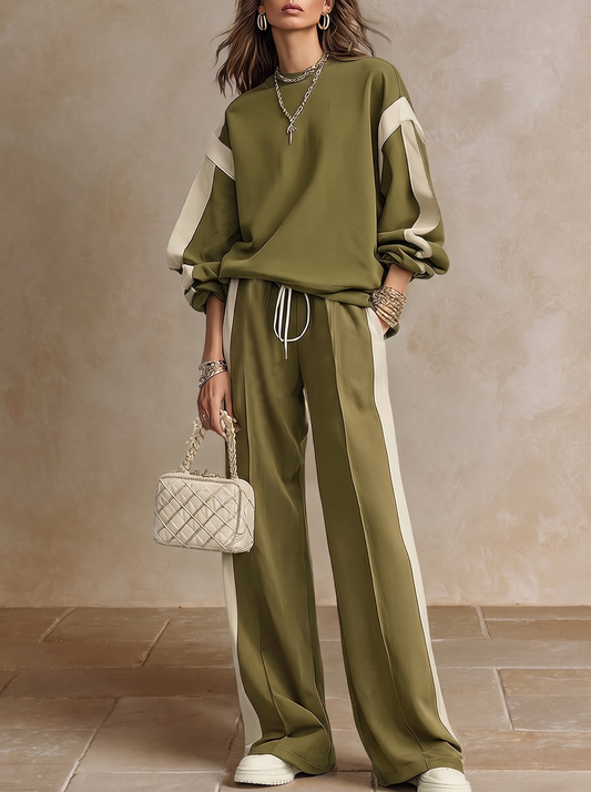 Sonia | Completo con Felpa Verde Oliva e Pantalone con Coulisse