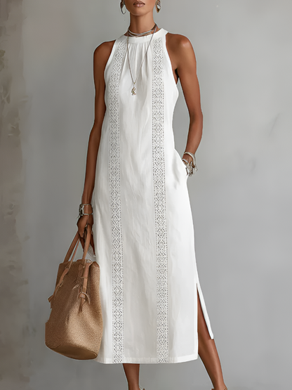 Amandina | Abito Lungo Bianco in Lino Elegante