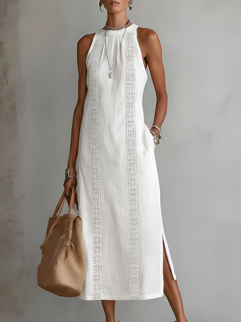 Jimena | Abito Midi Casual Ricamato con Collo alla Coreana