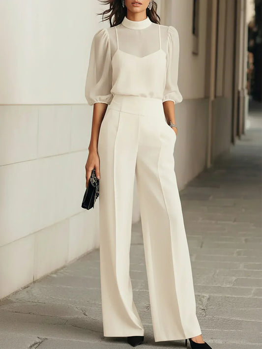 Valeria | Completo Tre Pezzi con Canotta Trasparente e Pantaloni Ampi
