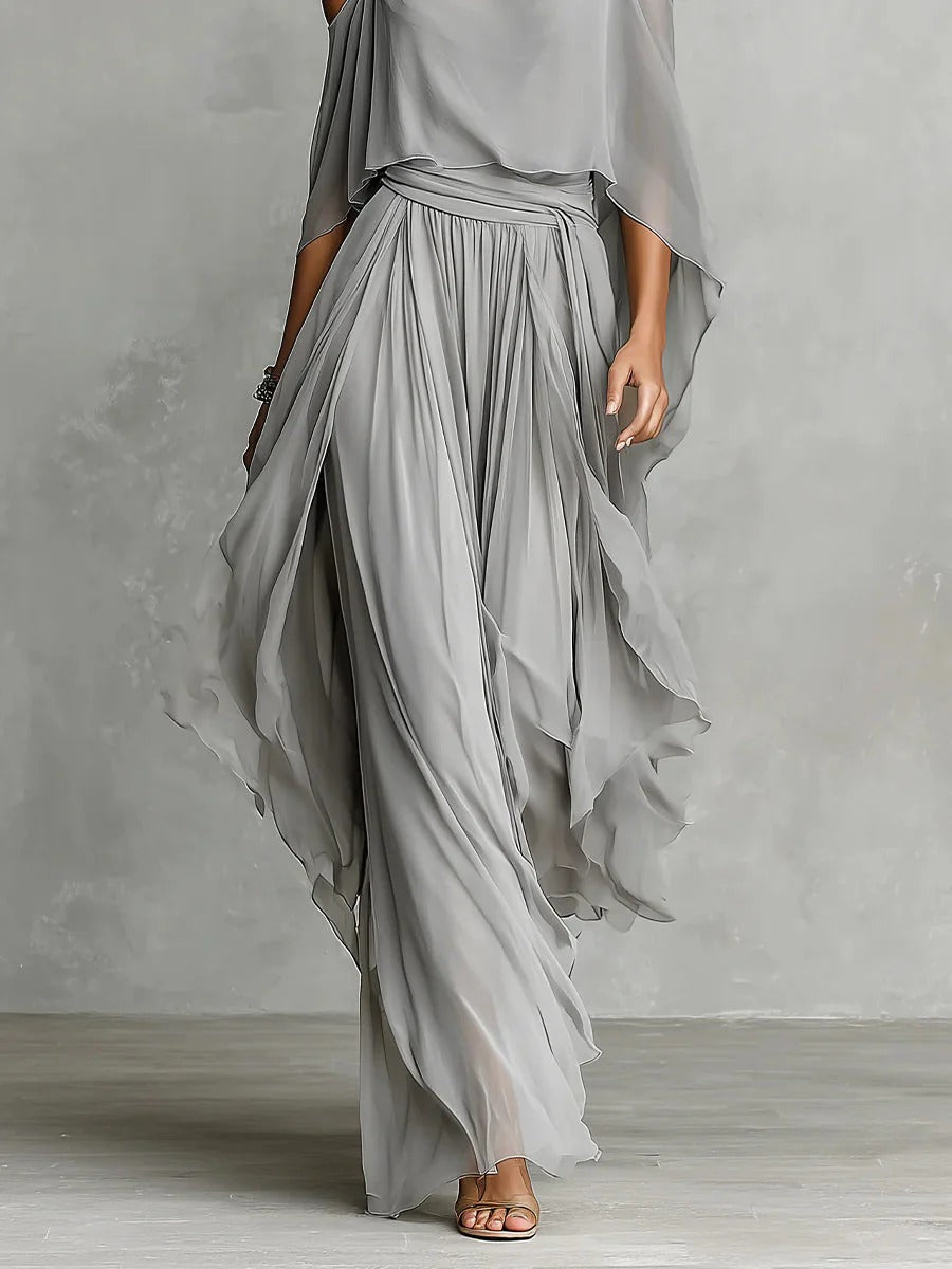Isabella | Completo Fluido Grigio con Top a Spalline Sottili e Pantaloni Leggeri