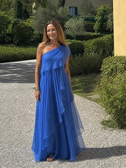 Agnese | Abito Lungo Asimmetrico con Volant